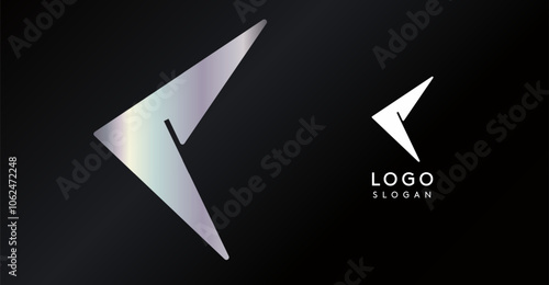 Geometric triangular C letter, abstract dynamic logo, modern holographic gradient monogram for gaming, technology, urban art, innovation, streetwear brand, sci-fi cybersport. Vector illustration