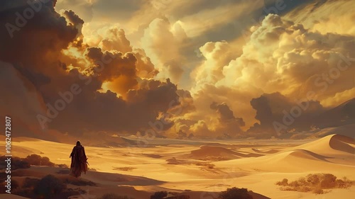 Desert Landscape with Dramatic Clouds Looping Background