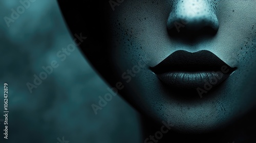 Mysterious blue facial closeup with artistic texture and soft shadows