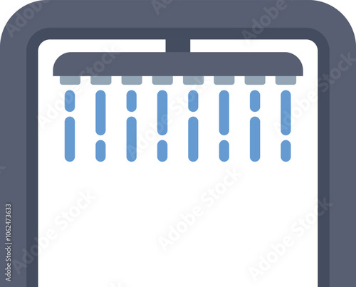 Outdoor shower head spraying water, public shower stall icon in flat style isolated on white background
