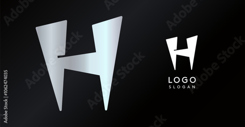 Geometric triangular H letter, abstract dynamic logo, modern holographic gradient monogram for gaming, technology, urban art, innovation, streetwear brand, sci-fi cybersport. Vector illustration