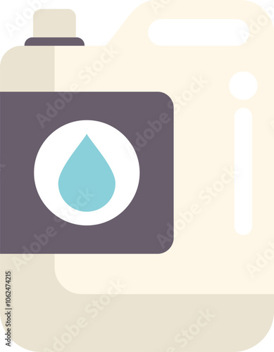 Simple flat illustration of a plastic jerrycan, commonly used for transporting and storing liquids, featuring a blue water drop symbol