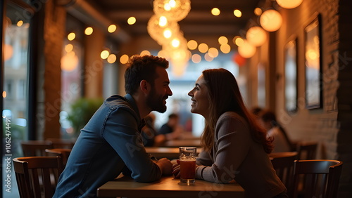 Couple on the date in caff photo