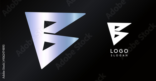 Geometric triangular B letter, abstract dynamic logo, modern holographic gradient monogram for gaming, technology, urban art, innovation, streetwear brand, sci-fi cybersport. Vector illustration