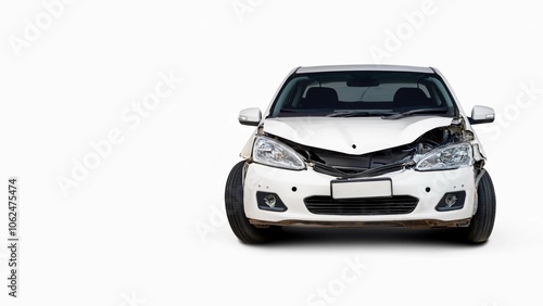 carcass of crashed car in front side, Car insurance concept