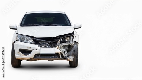 carcass of crashed car in front side, Car insurance concept photo