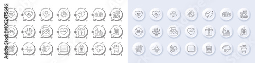 Baggage, Miss you and Delivery line icons. White pin 3d buttons, chat bubbles icons. Pack of Spf protection, Secret gift, Bicycle helmet icon. Archery, Shopping trolley, Love letter pictogram. Vector
