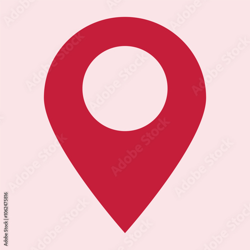 Red pin marker with white dot isolated on white background. Location map icon. Location pin