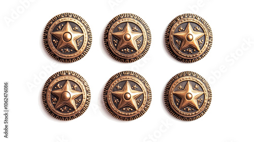 Set of Six Sheriff Star Badges Isolated on a Transparent Background Generative AI