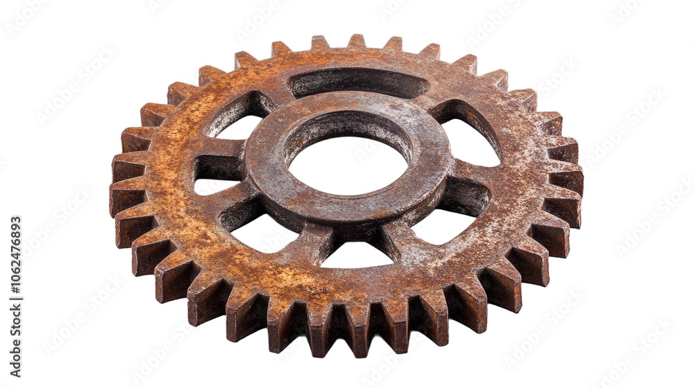 Minimalist Rusted Steel Gear on Transparent Background.Concept of industrial decay, post-industrial era, time passing, machinery, engineering, recycling, sustainability,vintage aesthetics, steampunk. Minimalist Rusted Steel Gear on Transparent Background.Concept of industrial decay, post-industrial era, time passing, machinery, engineering, recycling, sustainability,vintage aesthetics, steampunk.
