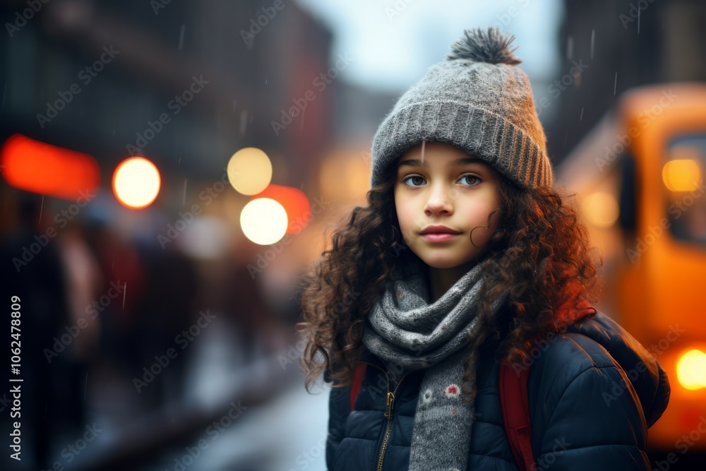 Portrait of a cute girl in winter clothes on the street. Portrait of a cute girl in winter clothes on the street.