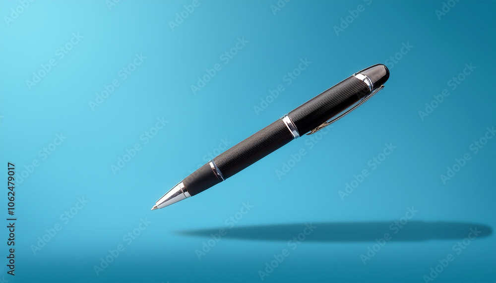Pen floating or flying isolated on light blue background Pen floating or flying isolated on light blue background
