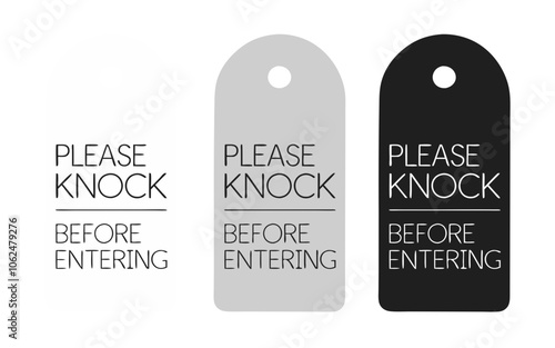 Vector illustration set of "Please Knock Before Entering" signs in black, gray, and white variations
