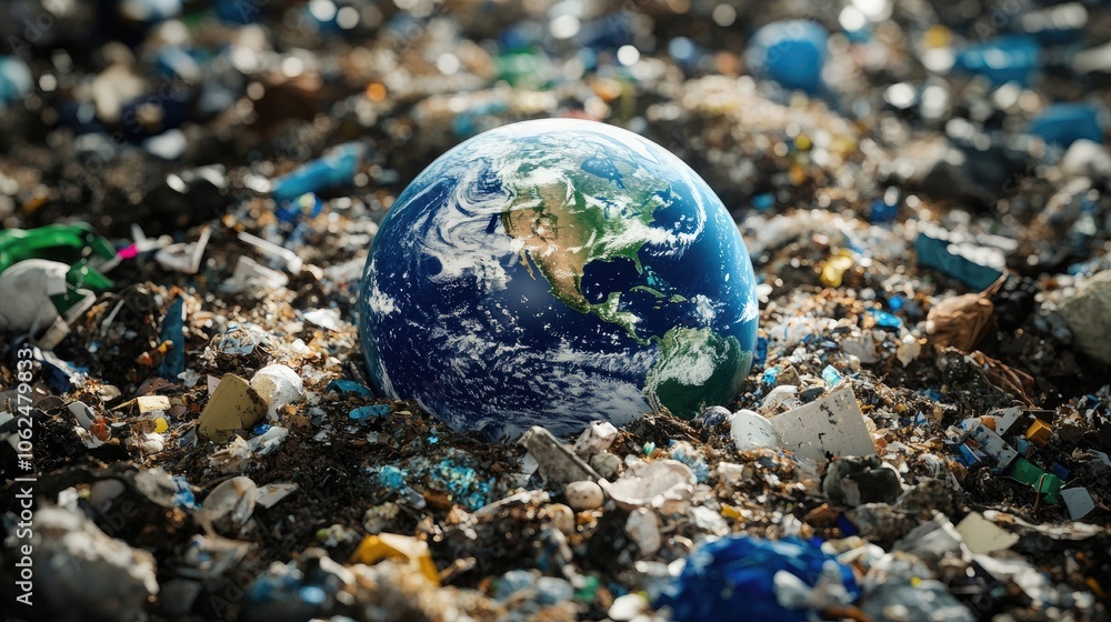 Photos of the world surrounded by rotating debris, which represent the courage for environmental support to respond to the global climate challenge. Photos of the world surrounded by rotating debris, which represent the courage for environmental support to respond to the global climate challenge.