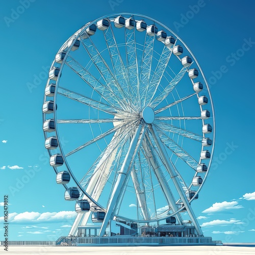 Vector of a Ferris wheel from a ground view, emphasizing its height