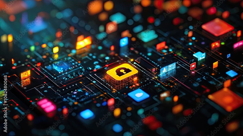 Photo of a smartphone with a lock symbol surrounded by digital icons, representing a secure digital system. Photo of a smartphone with a lock symbol surrounded by digital icons, representing a secure digital system.