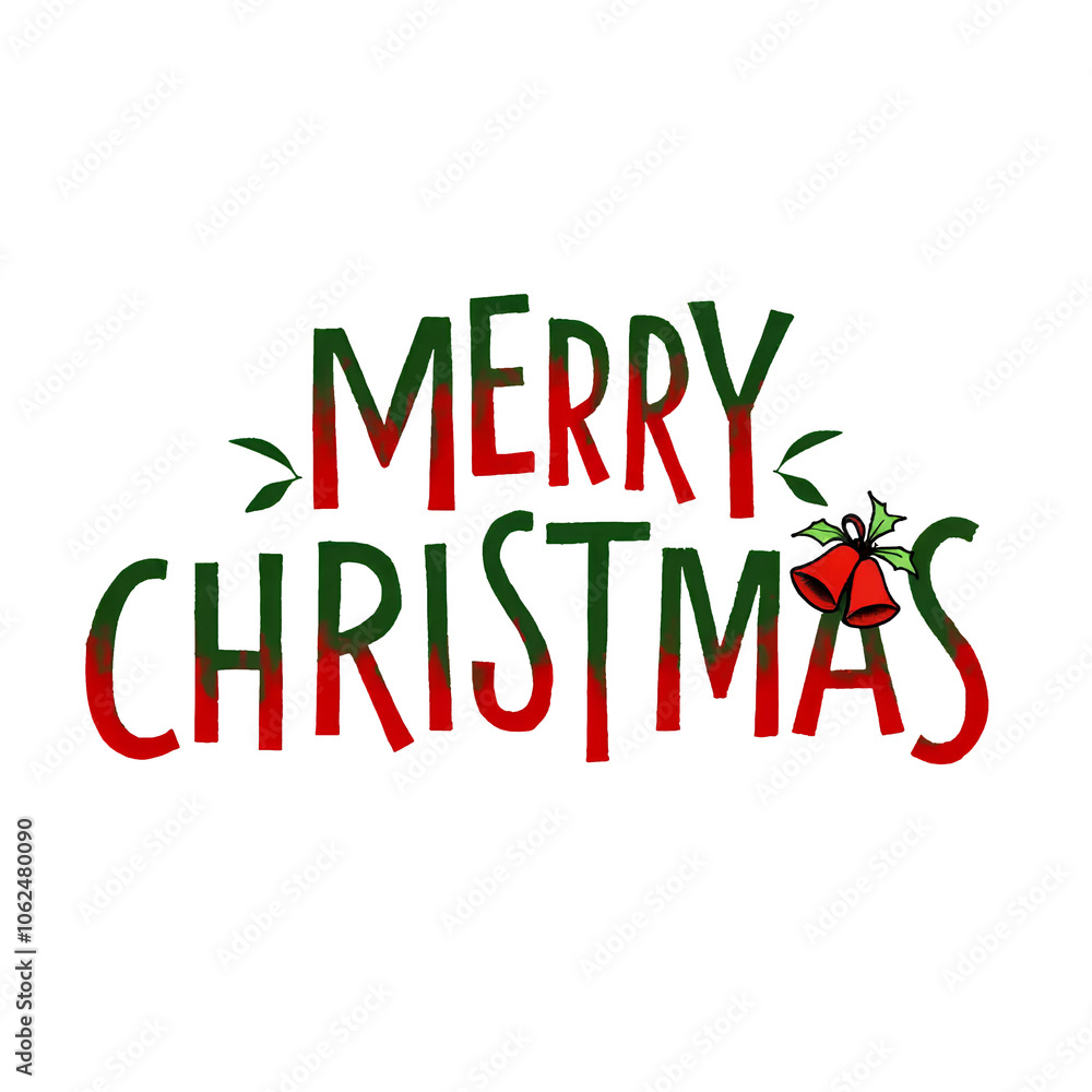 Fototapeta premium Merry Christmas lettering calligraphy logo with bells