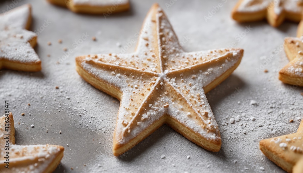 Delightful star-shaped cookies adorned with icing, perfect for festive celebrations in a cozy kitchen setting Delightful star-shaped cookies adorned with icing, perfect for festive celebrations in a cozy kitchen setting