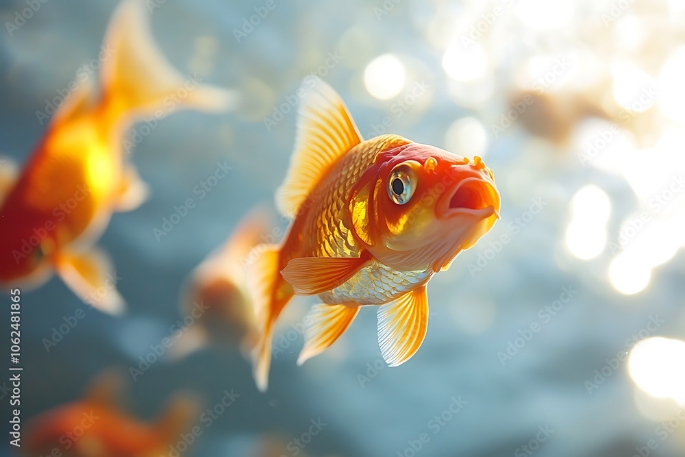 close up view of a goldfish in aquarium