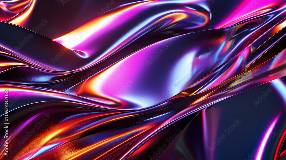 Abstract iridescent holographic metal curved lines on black background. Modern 3d rendering illustration of futuristic abstract design with colorful shiny glossy tubes Abstract iridescent holographic metal curved lines on black background. Modern 3d rendering illustration of futuristic abstract design with colorful shiny glossy tubes