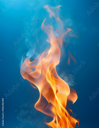 Fire flames floating or flying isolated on light blue background