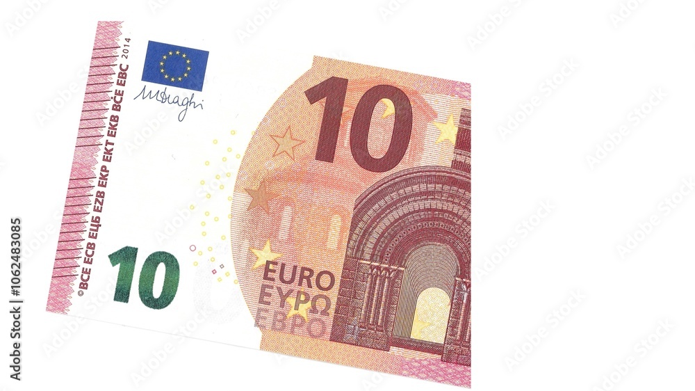 10 euro banknote isolated on white background.