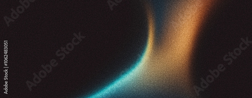 Dark grainy background, orange blue glowing abstract shape black noise texture backdrop wide banner poster header cover wallpaper design