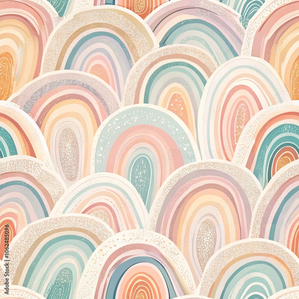 Colorful abstract rainbow arches in pastel hues with textured patterns Colorful abstract rainbow arches in pastel hues with textured patterns