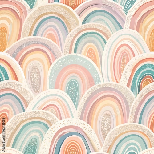 Colorful abstract rainbow arches in pastel hues with textured patterns