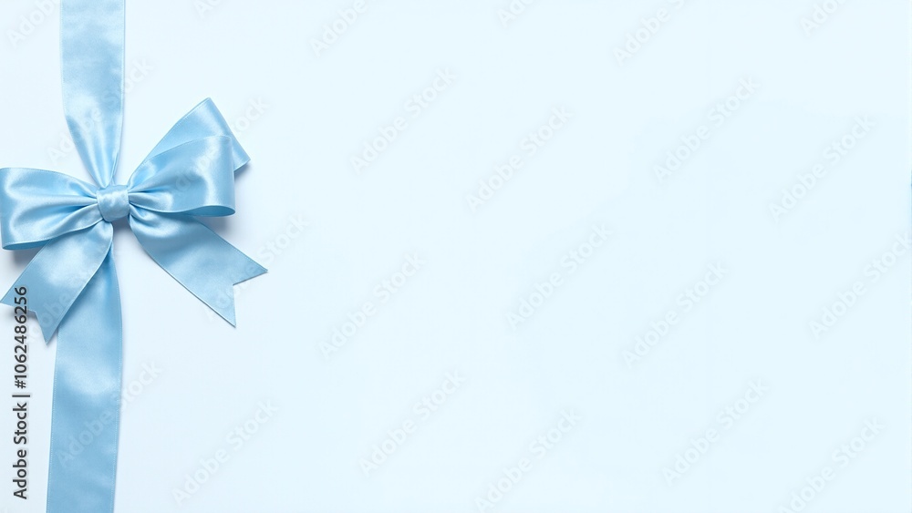 Sky blue ribbon and bow on white background serene and elegant Sky blue ribbon and bow on white background serene and elegant