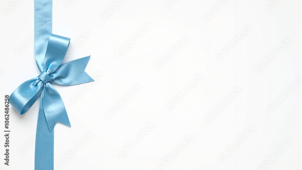 Sky blue ribbon and bow on white background serene and elegant Sky blue ribbon and bow on white background serene and elegant