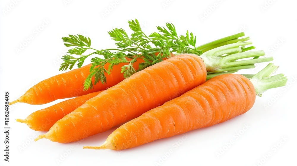 Vivid orange fresh carrots, close-up isolated on white background, ideal for healthy lifestyle and food promotions, high-resolution detail Vivid orange fresh carrots, close-up isolated on white background, ideal for healthy lifestyle and food promotions, high-resolution detail