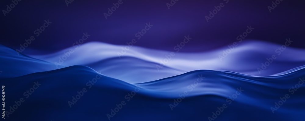 Obraz premium Vagues abstraites bleues sur fond violet, effet minimaliste et futuriste.