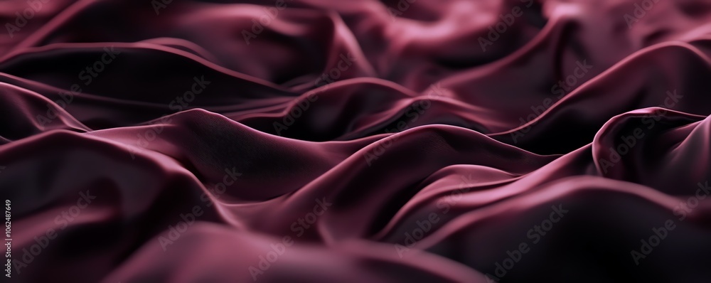 Obraz premium Tissu satin bordeaux aux plis ondulants, texture luxueuse.