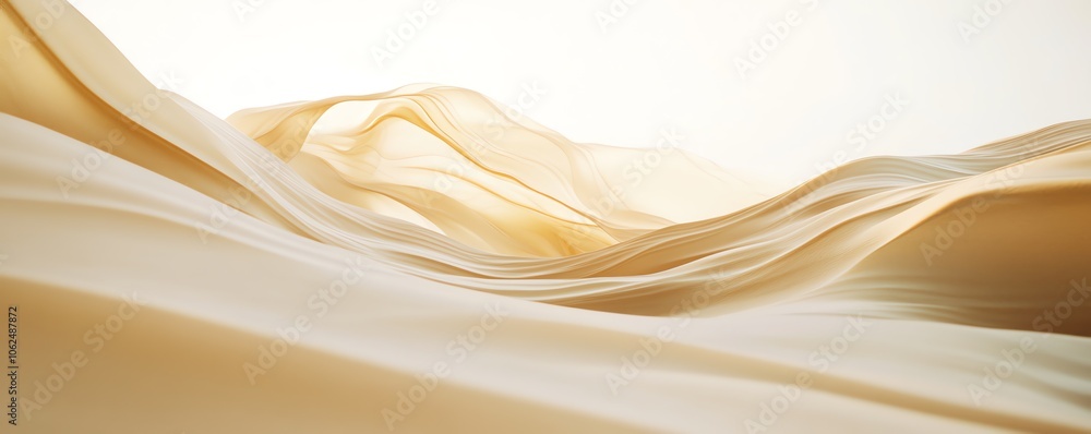 Fototapeta premium Texture ondulante dorée et crème en format panoramique sur fond blanc.