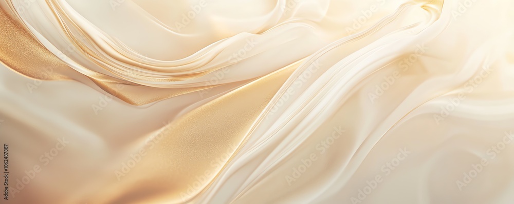 Fototapeta premium Fond abstrait luxueux avec vagues dorées et crème en format panoramique.