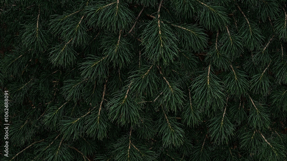 Lush pine tree needles creating a dense and textured forest backdrop Lush pine tree needles creating a dense and textured forest backdrop