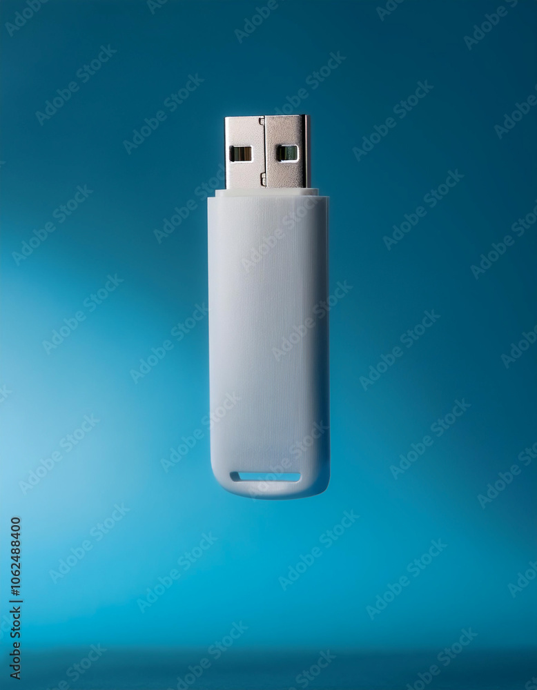 Mini Flash drive floating or flying isolated on light blue background Mini Flash drive floating or flying isolated on light blue background