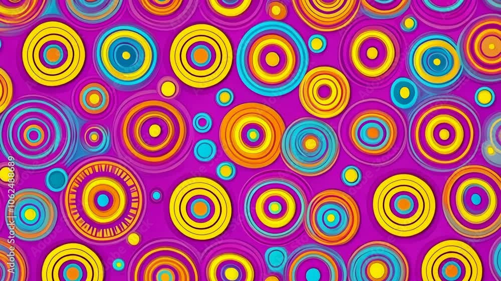 A vibrant pattern of colorful circles on a purple background A vibrant pattern of colorful circles on a purple background