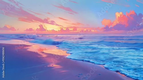 Seamless Looping Anime Ocean Sunset Background Animation