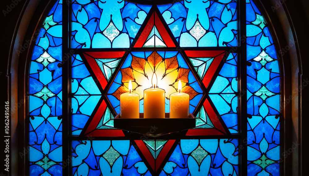 custom made wallpaper toronto digitalStained glass window with Star of David and candles
