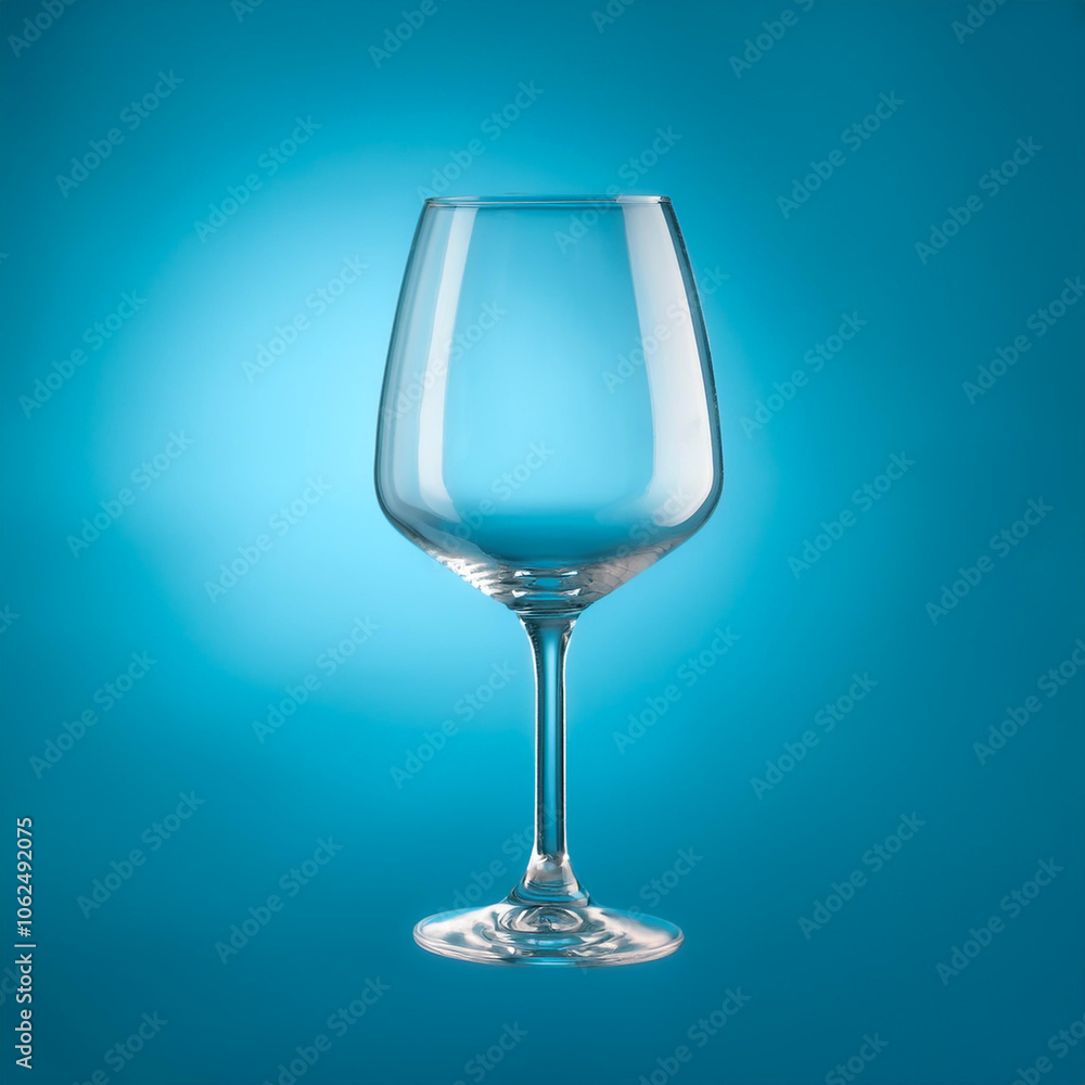 Empty wine glass floating or flying isolated on light blue background
