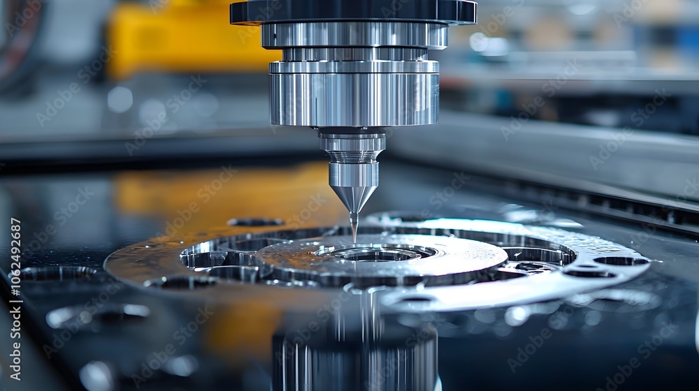Close-up of an engineer adjusting CNC machine settings, checking for consistency and precision in the production of complex components Close-up of an engineer adjusting CNC machine settings, checking for consistency and precision in the production of complex components