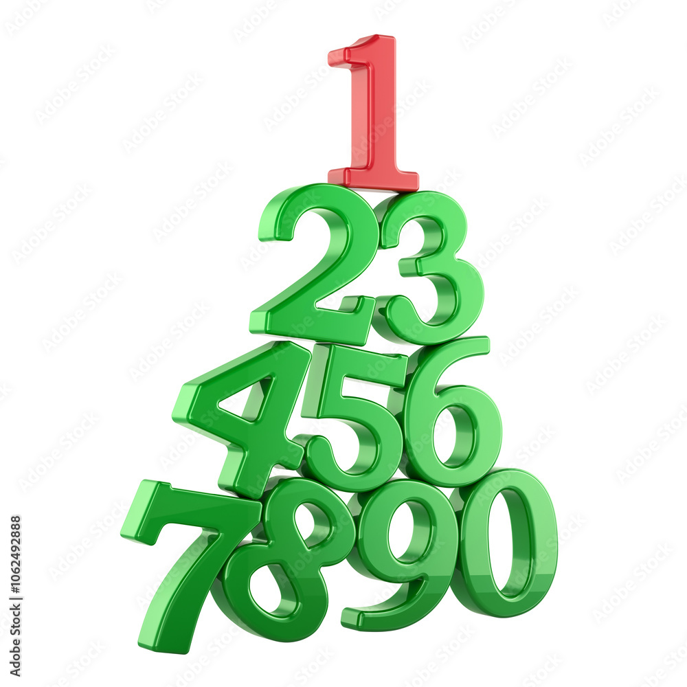 Obraz premium Christmas Tree from numbers. Abstract Minimalistic Christmas Tree. 3D rendering isolated on transparent background
