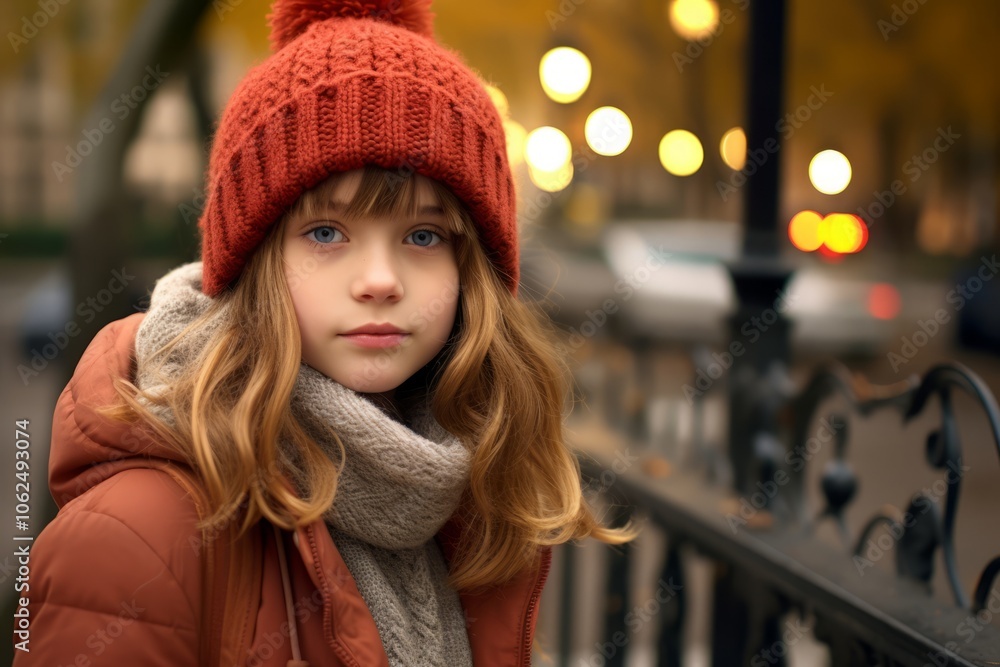 Portrait of a beautiful little girl in a red hat and scarf. Portrait of a beautiful little girl in a red hat and scarf.