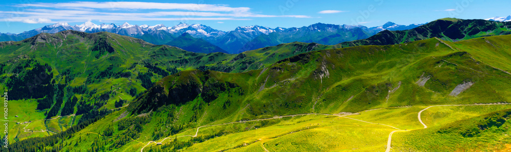 View on mountains near Saalbach Hinterglemm ski resort on a summer day View on mountains near Saalbach Hinterglemm ski resort on a summer day