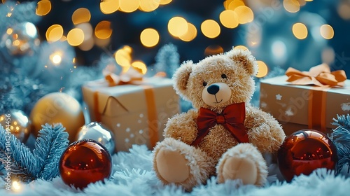 Wallpaper Mural Christmas Teddy Bear with Gifts and Decorations Torontodigital.ca