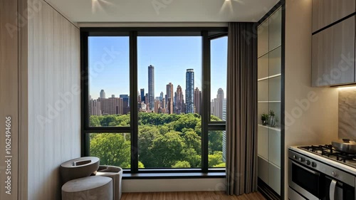 A modern apartment in a high-rise building overlooking Central Park in New York City