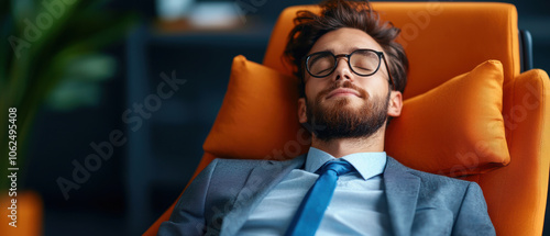 meditative executive relaxing in natural light, showcasing mindfulness and business mindset. serene atmosphere enhances focus and tranquility photo