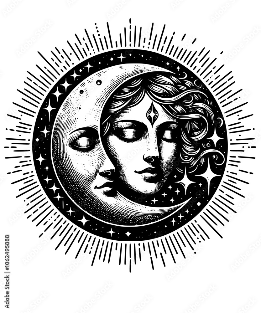 Celestial Crescent Moon and Woman Celestial Crescent Moon and Woman